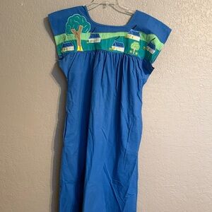 Vintage Handmade Embroidered Blue Maxi MuMu Dress Size M/L Grannycore